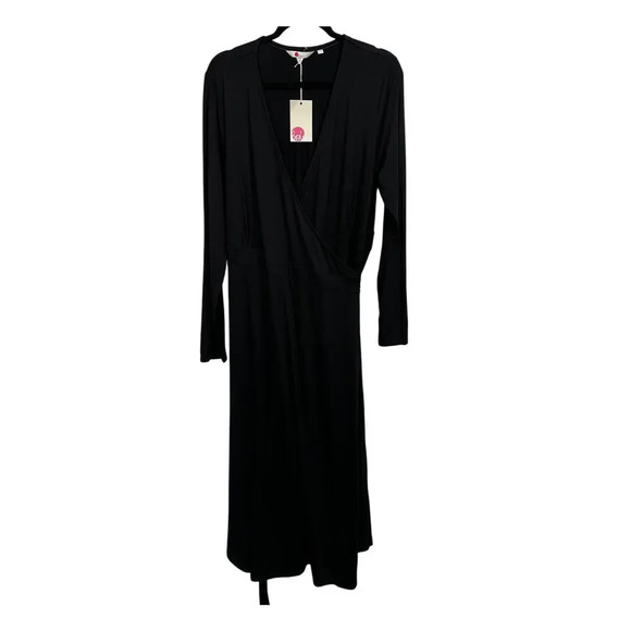 NWT Boden (14 R) Black Long Maxi Wrap Tie Waist Knotted Long Sleeve Dress - Picture 2 of 9